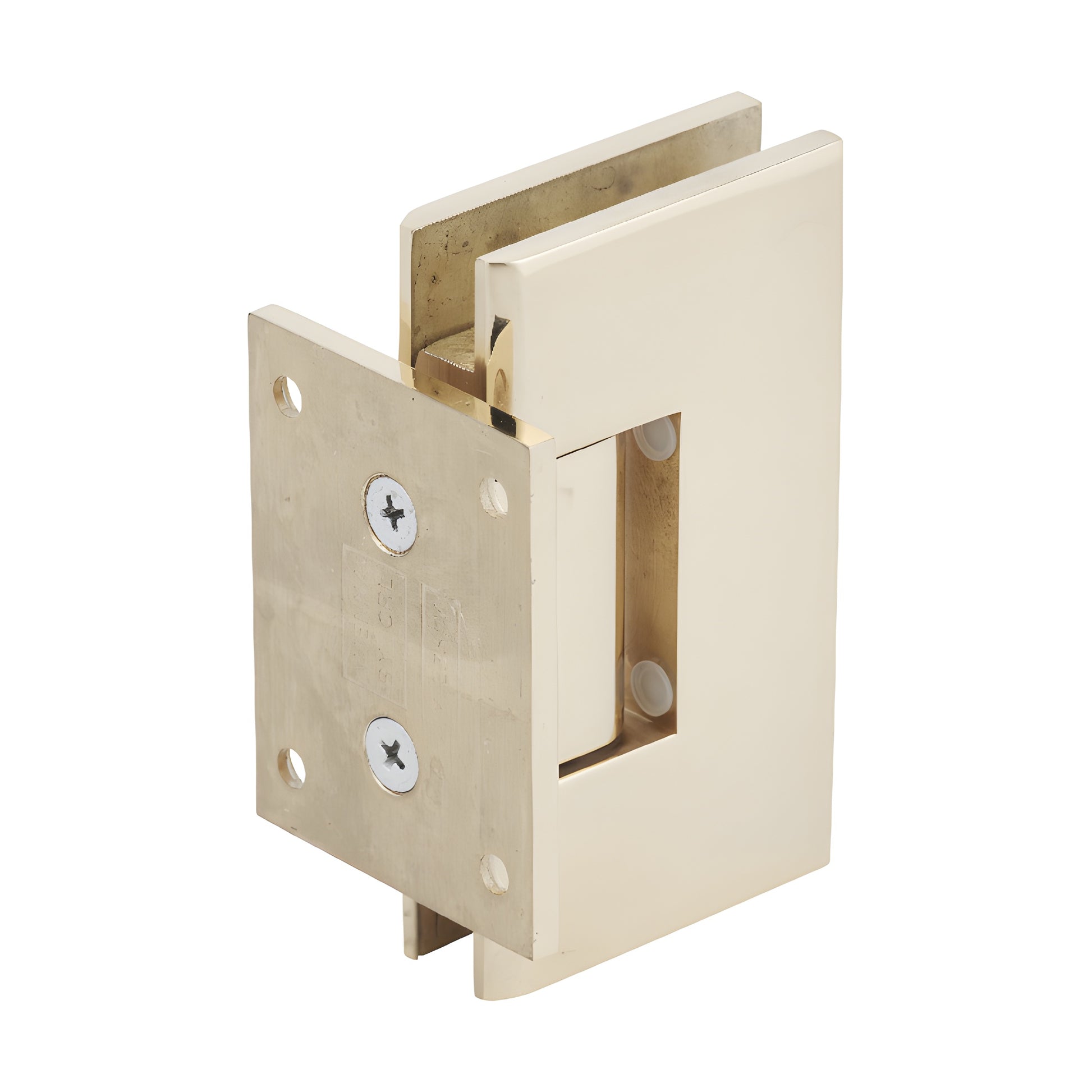 V1E074BR polished brass Vienna shower door hinge, solid brass wall-mount short back plate for 3/8-1/2 glass