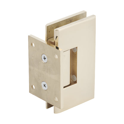 V1E074BR polished brass Vienna shower door hinge, solid brass wall-mount short back plate for 3/8-1/2 glass