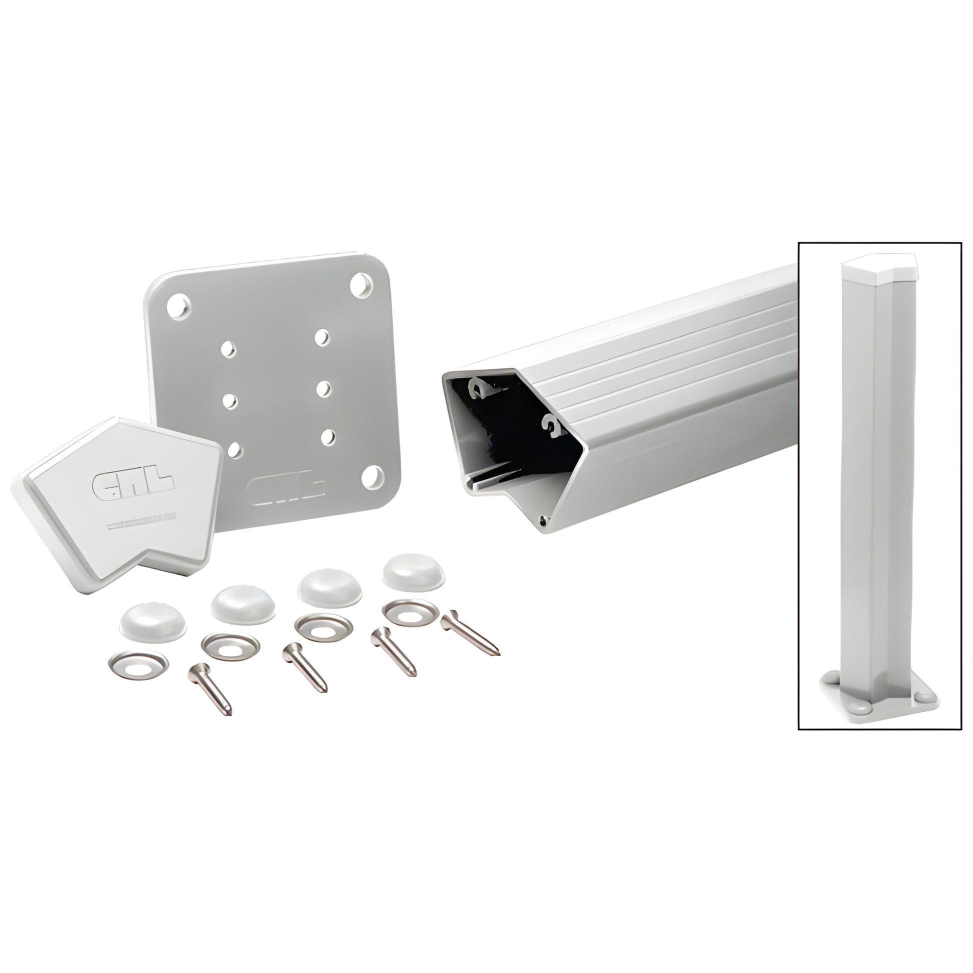 CRL 135 aluminum post kit in silver with base plate, cap, bolts and washers - SKU 1P548KS