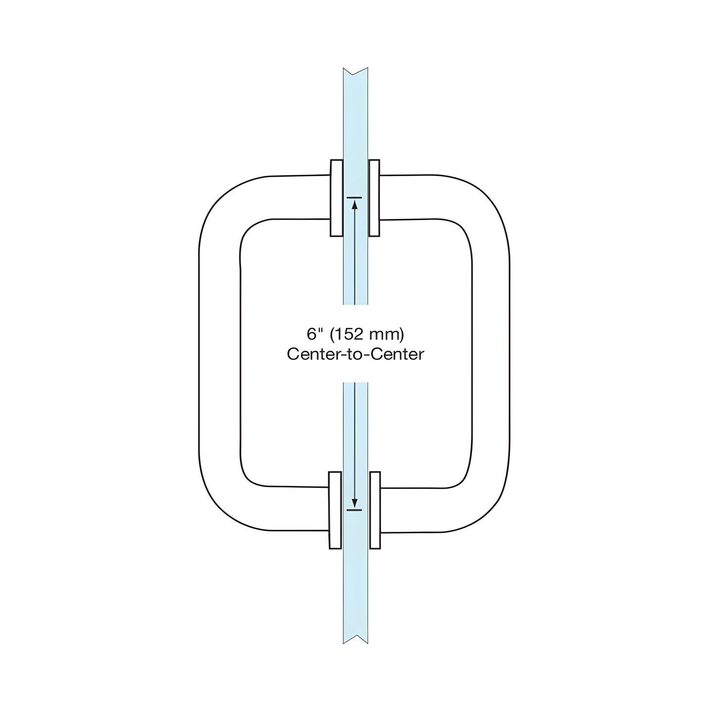 BM6X6SB satin brass 3/4 tubular back-to-back glass door pull, 6 center-to-center with decorative metal washers