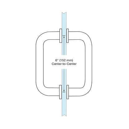 SPH6BN brushed nickel solid brass 3/4 in back-to-back shower door pull, 6 in center-to-center, metal washers