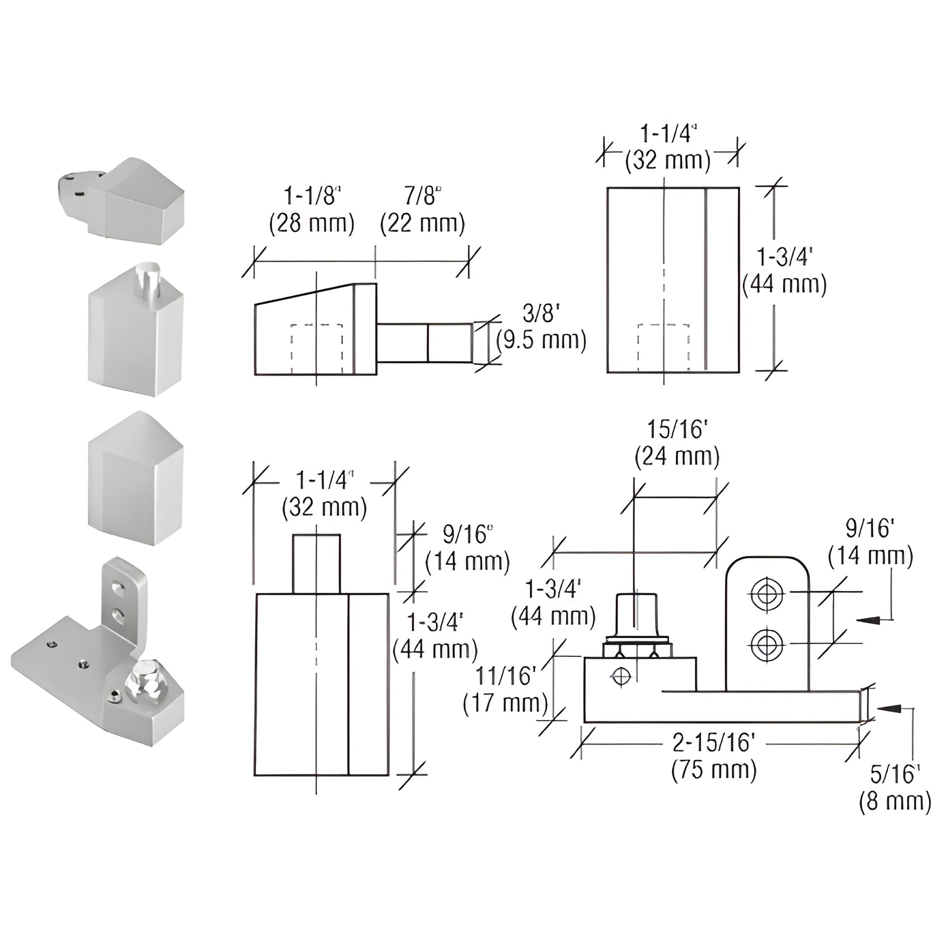 Aluminum offset pivot set, left-hand, for commercial storefront doors; die-cast, 125 lb cap. SKU 0P31LHA.