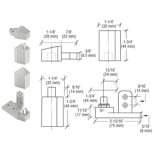 Aluminum offset pivot set, left-hand, for commercial storefront doors; die-cast, 125 lb cap. SKU 0P31LHA.