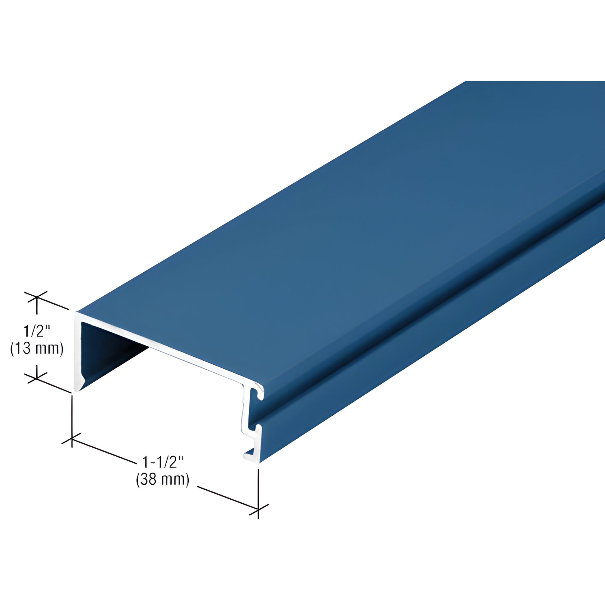 Blue custom Kynar aluminum extrusion profile, 1-1/2" x 1/2" (38 13 mm), SKU 1G14671.