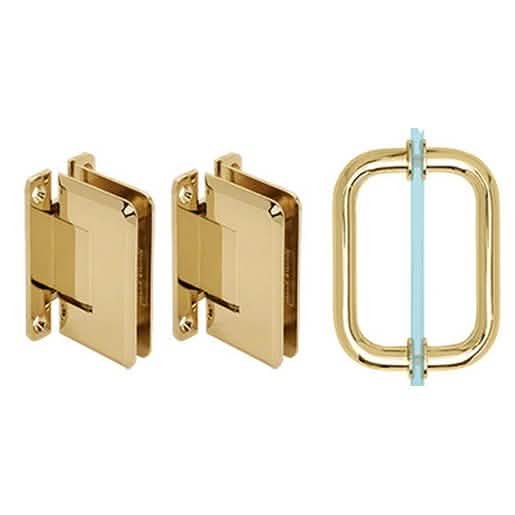CRL Polished Brass Pinnacle Shower Pull and Hinge Set - Elegant Bathroom Hardware