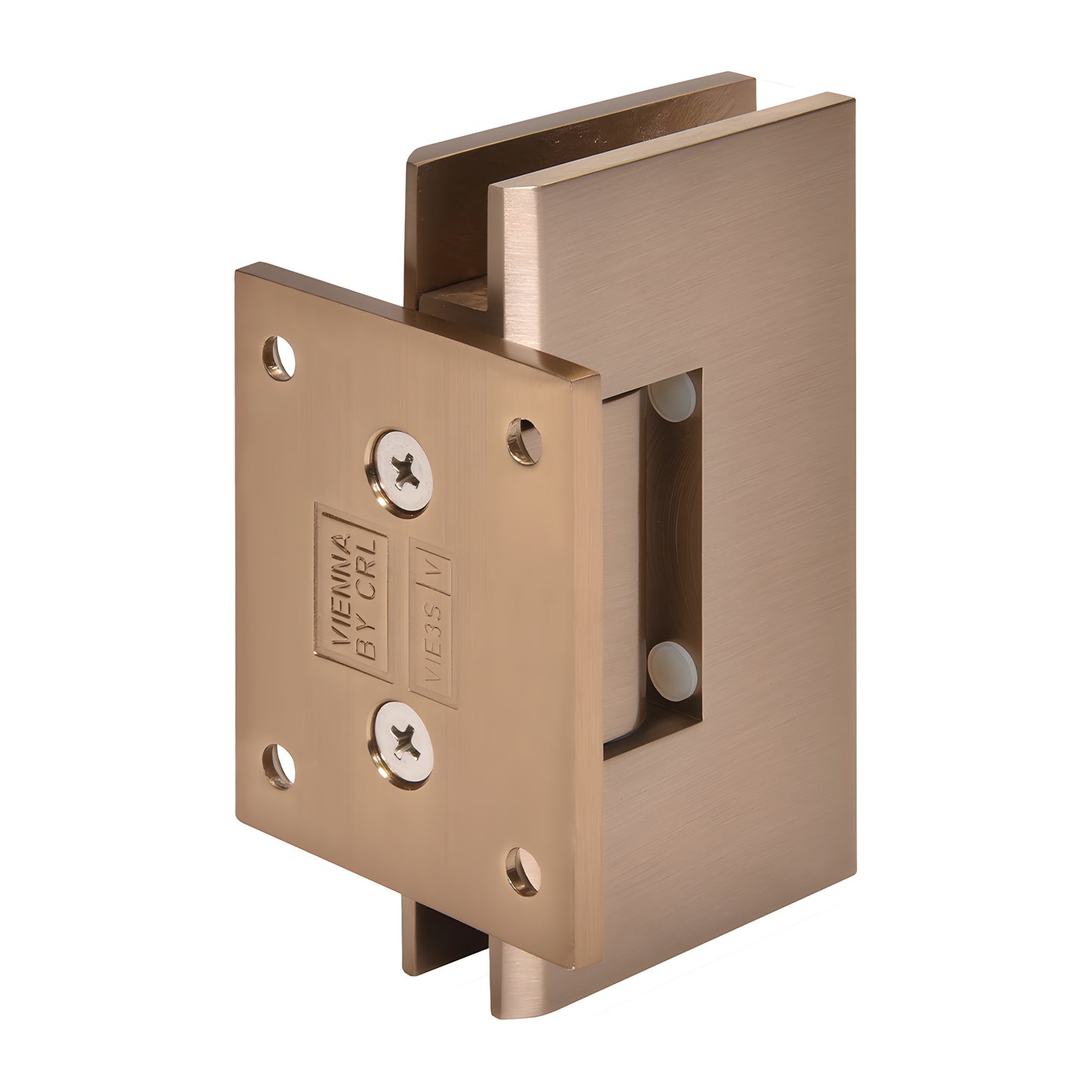 Dark brushed bronze solid-brass Vienna wall-mount shower door hinge for 3/8-1/2 glass (SKU V1E074DBBZ)