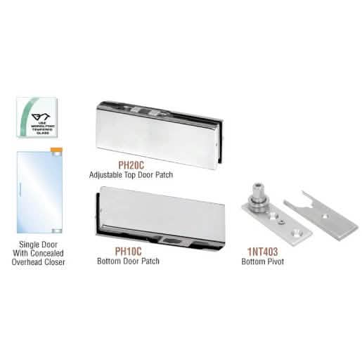 "CRL Brushed Stainless Patch Door Kit - No Lock, Overhead Closer Compatible, Elegant Finis