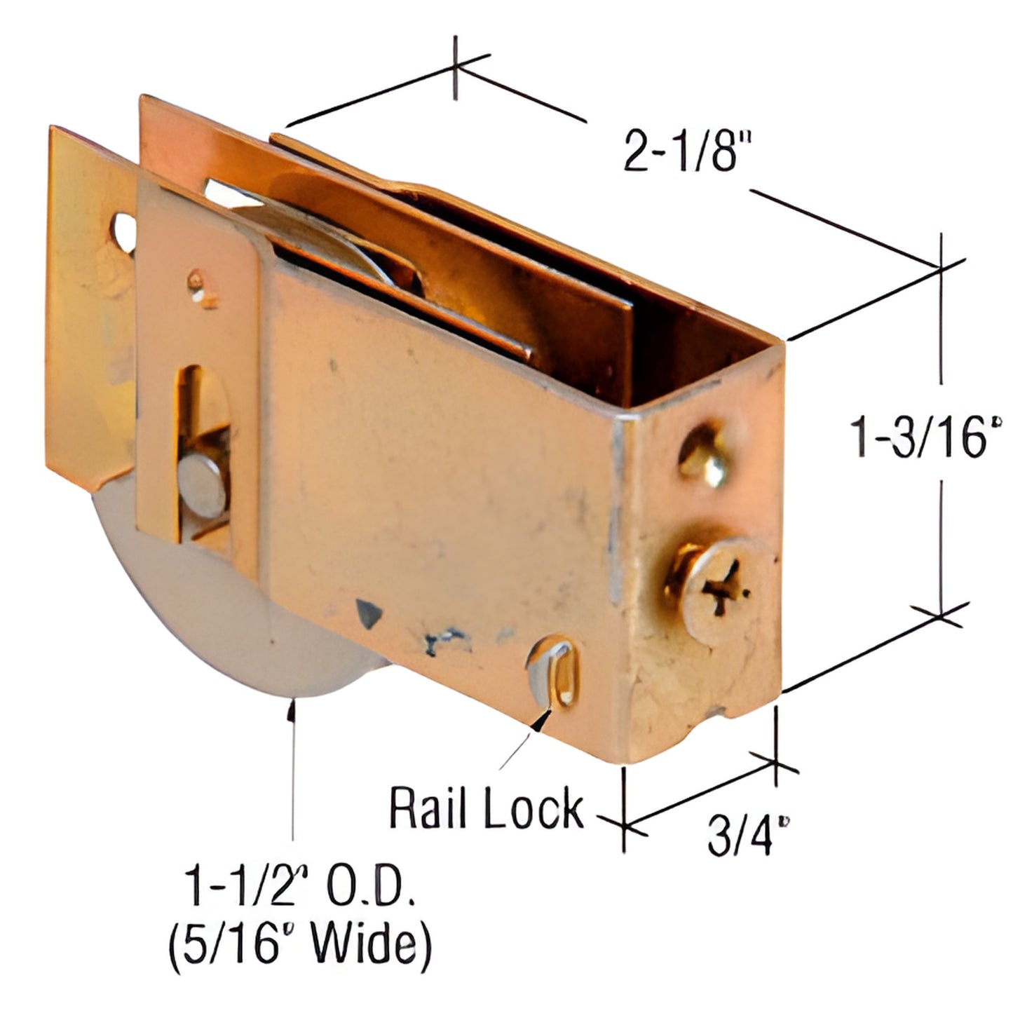 D1826 CRL adjustable steel sliding glass door roller assembly, 3/4" x 1-3/16" housing with 1-1/2" roller.