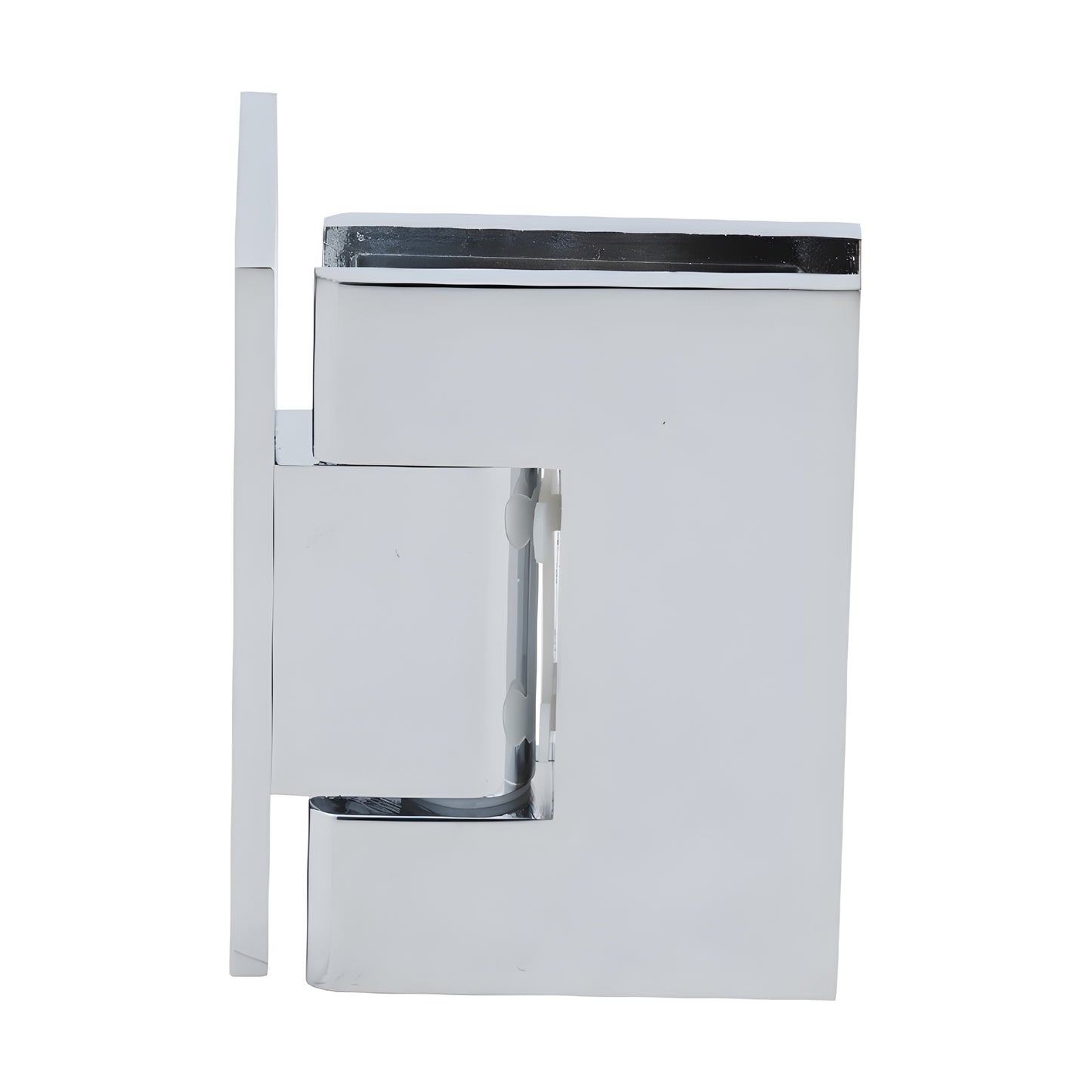 Polished chrome solid-brass Melbourne wall-mount glass door hinge, self-centering (SKU MEL024CH)