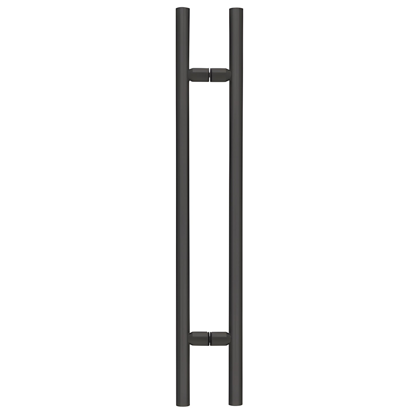 LP48MBL matte black 48" ladder-style brass shower pull, tubular 1-1/4" dia, back-to-back glass mount for frameless doors