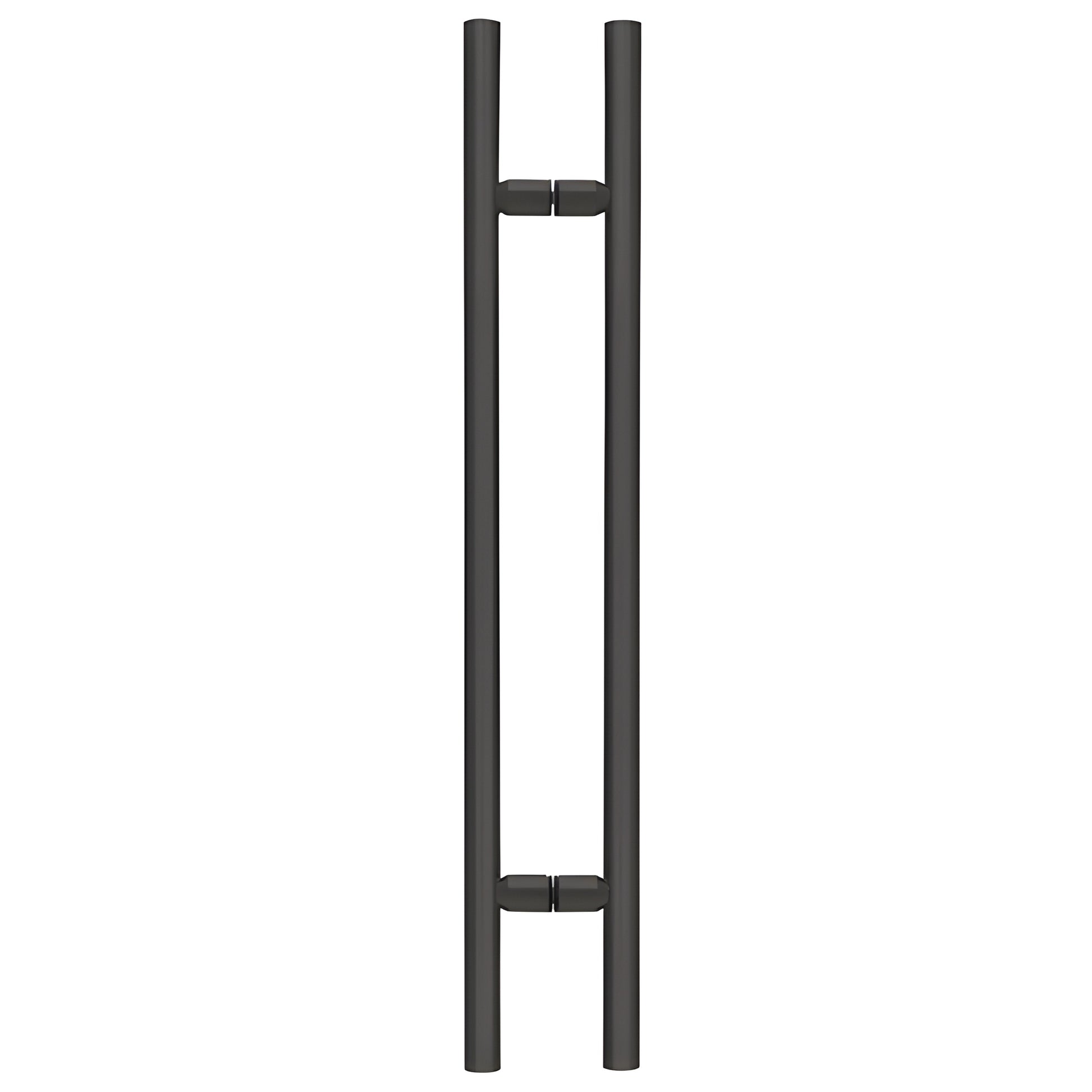 LP48MBL matte black 48" ladder-style brass shower pull, tubular 1-1/4" dia, back-to-back glass mount for frameless doors