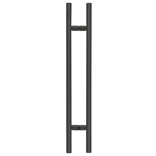 LP48MBL matte black 48" ladder-style brass shower pull, tubular 1-1/4" dia, back-to-back glass mount for frameless doors