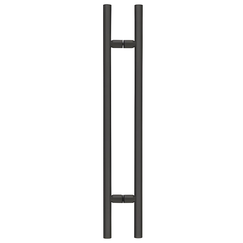 LP48MBL matte black 48" ladder-style brass shower pull, tubular 1-1/4" dia, back-to-back glass mount for frameless doors