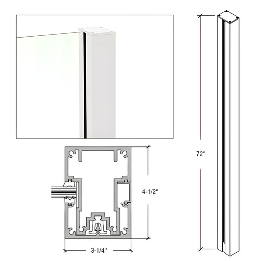 Cielo windscreens post (SKU C72EKW): white 72 in aluminum glass post, 3-1/4 in trim, 4-1/2 in depth, snap-in cover