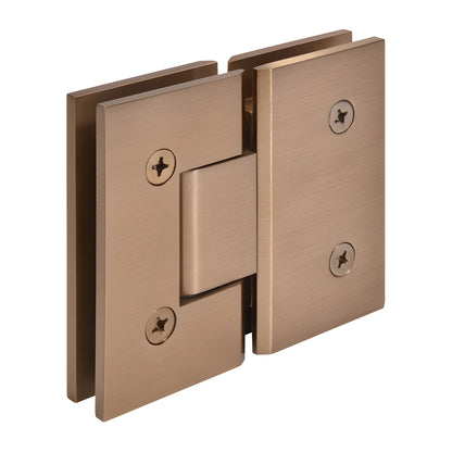 CRL Vienna 180-degree glass-to-glass shower hinge, dark brushed bronze brass, fits 3/8-1/2" glass - SKU V1E180DBBZ