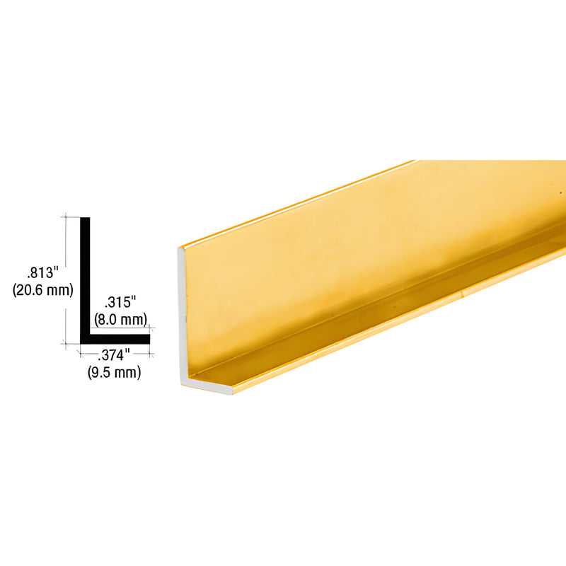 Gold anodized aluminum L-angle bar SKU D317GA, 0.813" x 0.374" x 144" (21mm x 9mm x 3658mm)