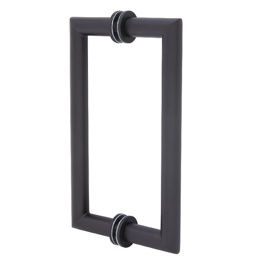 MT8X80RB oil-rubbed bronze square mitered back-to-back glass pull handle (brass tubular, 3/4in, 8in C-to-C)