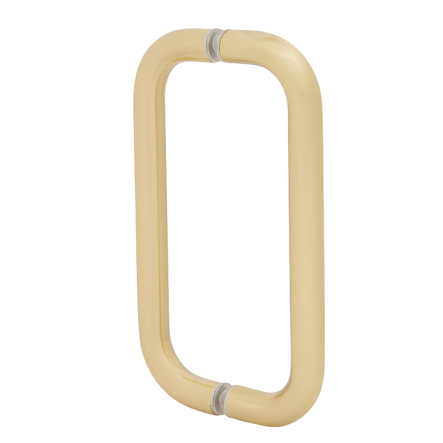 Satin brass 3/4 tubular back-to-back glass pull handle, 8 center-to-center (SKU BMNW8X8SB)