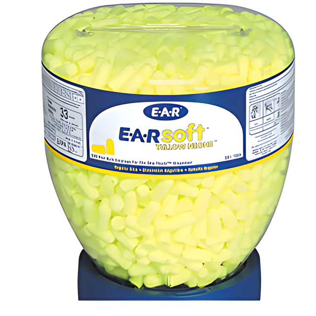 3M E-A-Rsoft Yellow Neon Earplugs Dispenser Bottle Refill, Bulk – 500 Pair / Canister, Regular