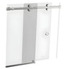 A close-up view of the Bristol Series 180-degree sliding glass door mechanism with top rollers and polished stainless steel support bar.