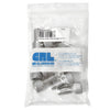 A clear plastic bag containing ten stainless steel socket head cap screws with a product label.