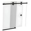 A digital rendering shows the Bristol Series sliding door mechanism with matte black top track and rollers on clear glass.