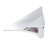 An angled close-up view of the satin chrome corner shelf clip highlighting its triangular top and curved bottom support.