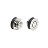 Two polished stainless steel rollers for the Crescent Series sliding shower system shown in detail.
