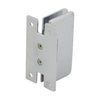 The back mounting plate of the polished chrome hinge showing screw holes and branding.