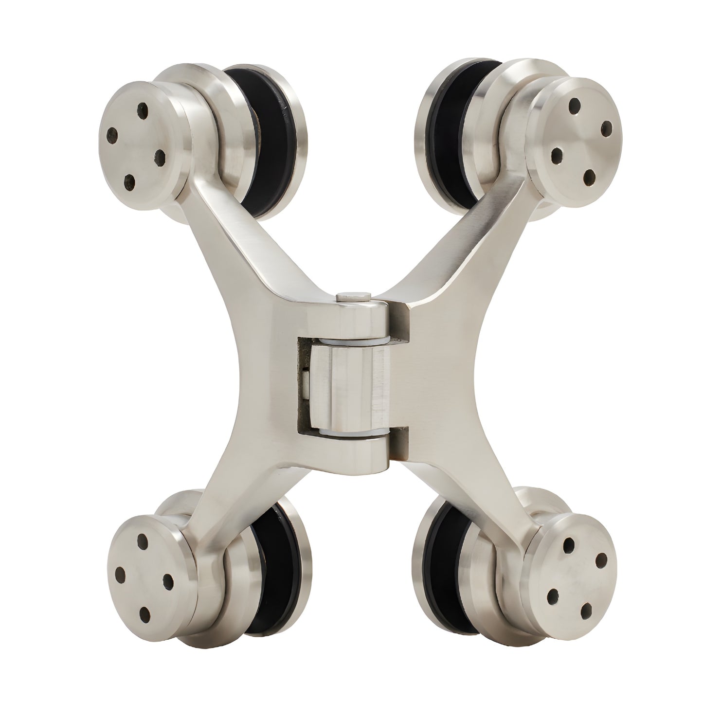 SYD180BS brushed stainless 4 arm spider hinge for frameless glass shower, 316 stainless, 8-10mm glass
