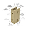 Technical line drawing of the brushed bronze glass clamp with detailed dimensional measurements.