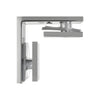 A side profile view of the polished chrome square glass-to-glass clamp showing the 90-degree angle design.