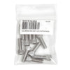 A clear plastic bag containing multiple stainless steel socket head cap screws with a product label.