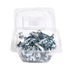 A plastic container filled with a 100-pack of metal flat tension springs.
