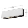 A polished stainless steel bottom door patch fitting shown with dimension markings.