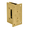 The rear mounting plate of the satin brass Victoria series hinge showing screw holes.