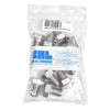 A clear plastic bag containing multiple stainless steel hex head screws.