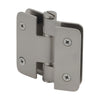 Brushed nickel Zurich bi-fold glass-to-glass hinge for 8-10mm shower glass, square edge. SKU ZUR01BN