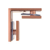 A side profile view of the rose gold glass-to-glass clamp illustrating the 90-degree angle and glazing gap.