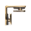 A top-down profile view of the 90-degree glass-to-glass clamp showing the mounting depth.