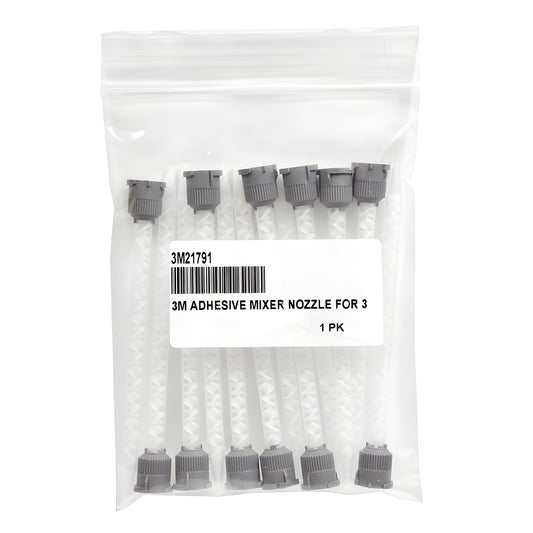 3M static mixer nozzle (SKU 3M21791), white plastic tapered mixer with gray twist-on cap, 6-1/8 in.
