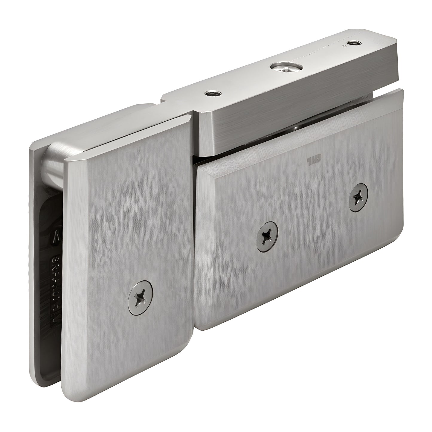 SRPPH07BN brushed-nickel Senior Prima pivot hinge for 1/2 in tempered glass, brass beveled finish