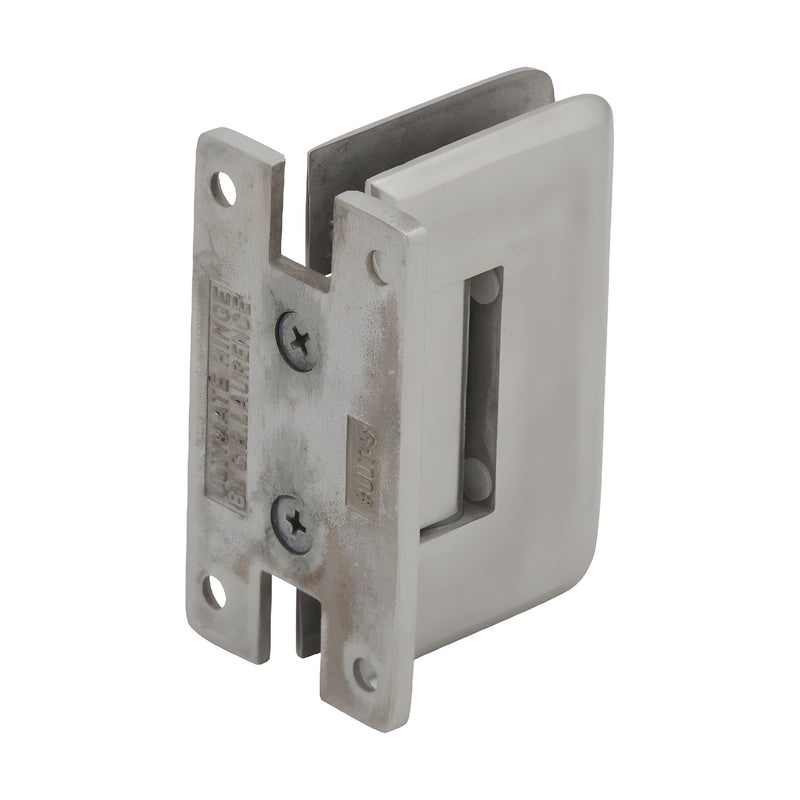 ULT037SS brushed 316 stainless steel H-style shower hinge for 8-12mm glass, self-centering.
