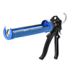 An angled view of the professional caulking gun showing the internal strap frame mechanism.