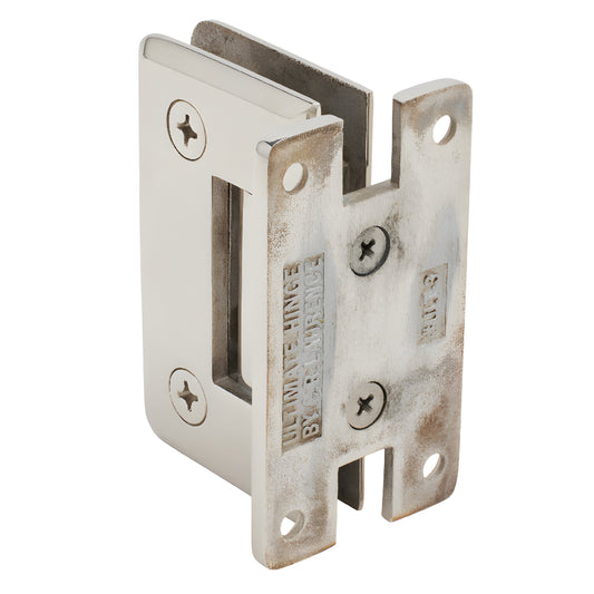 ULT037PS polished 316 stainless steel H-style shower door hinge, beveled edges, wall-mount, self-centering.