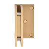 A rear view of the satin brass Trento hinge showing the wall-mount plate with three screw holes.