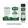 A 19oz aerosol can of Mugata Windows & Doors foaming cleaner shown next to its corresponding product label design.
