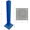 Blue zinc-plated steel square tube stanchion with 5/8" base plate, four mounting holes. SKU CS4C