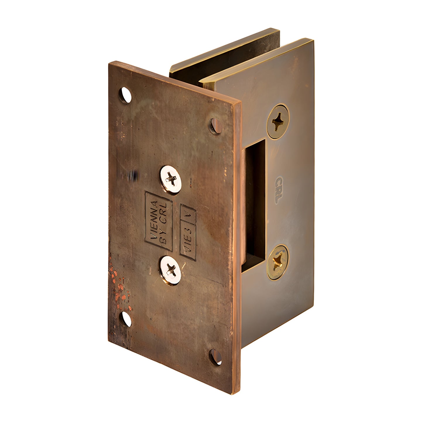 CRL Vienna solid brass shower hinge, vintage brass finish, full back plate wall-mount for 3/8-1/2 glass (SKU V1E037VBR)
