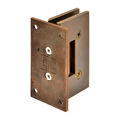 CRL Vienna solid brass shower hinge, vintage brass finish, full back plate wall-mount for 3/8-1/2 glass (SKU V1E037VBR)
